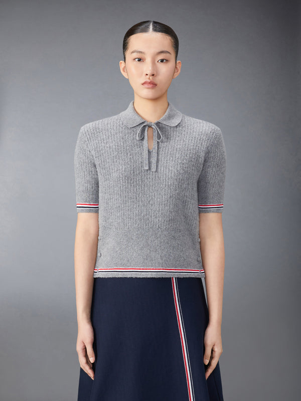 MERINO WOOL BRUSHED TUCK STITCH KEYHOLE POLO - featured image