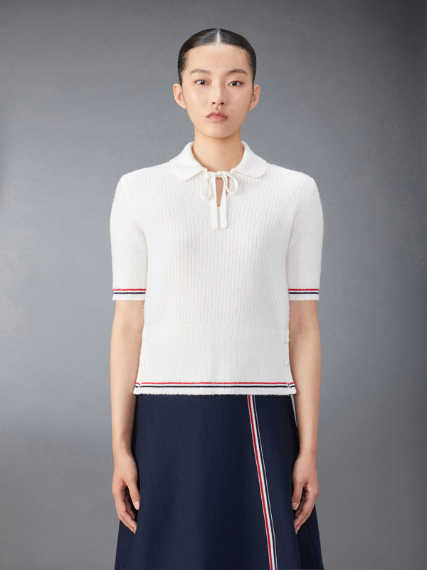 MERINO WOOL BRUSHED TUCK STITCH KEYHOLE POLO - featured image