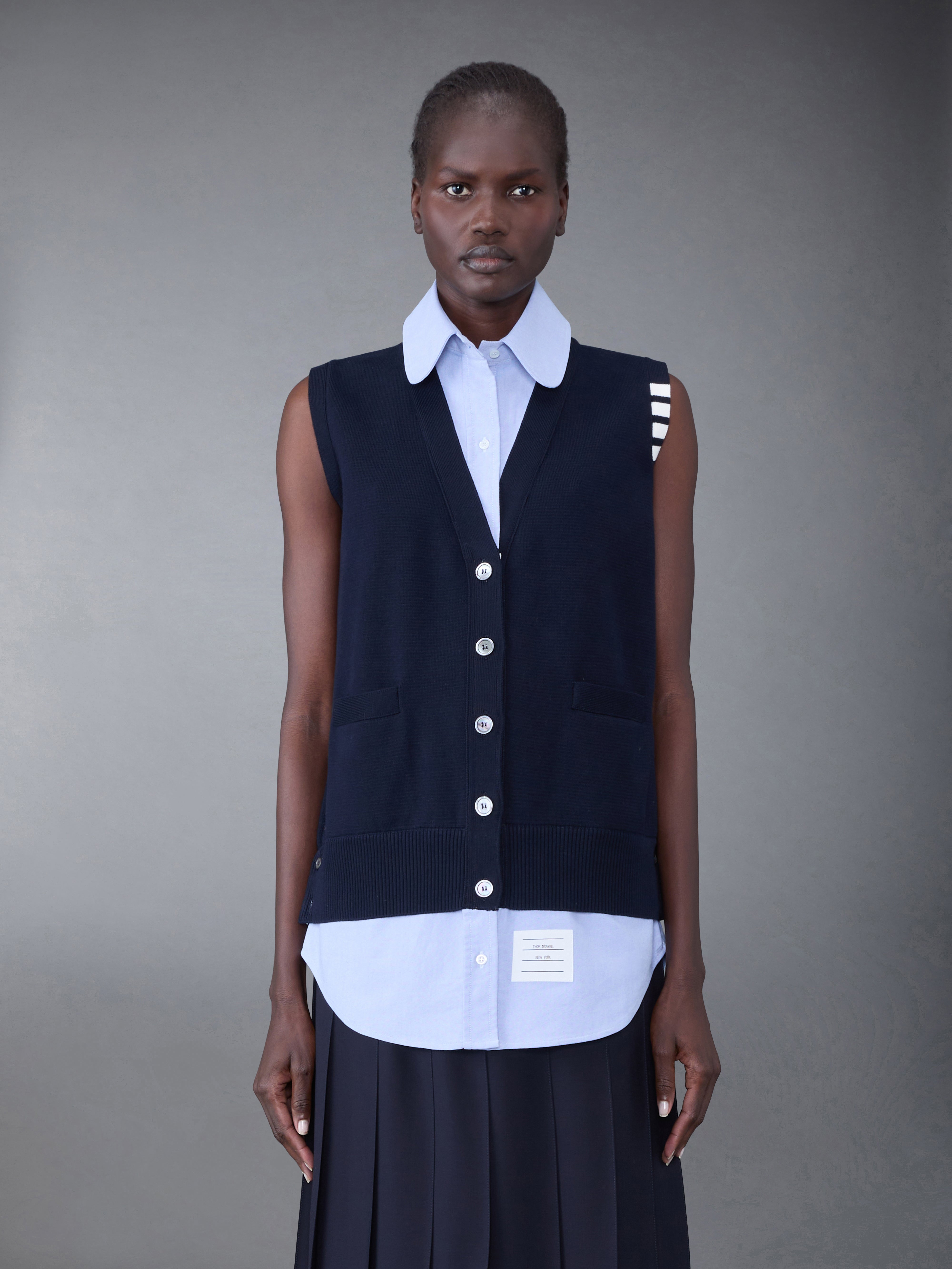 Cotton Milano And Oxford 4-Bar V-Neck Cardigan Vest And Shirt