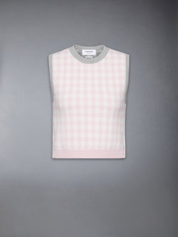 FUNMIX GINGHAM CHECK JACQUARD MERINO WOOL SHELL TOP