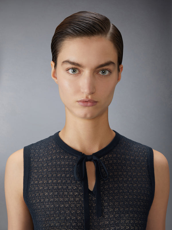 COTTON CASHMERE NECK TIE SHELL TOP - image 5