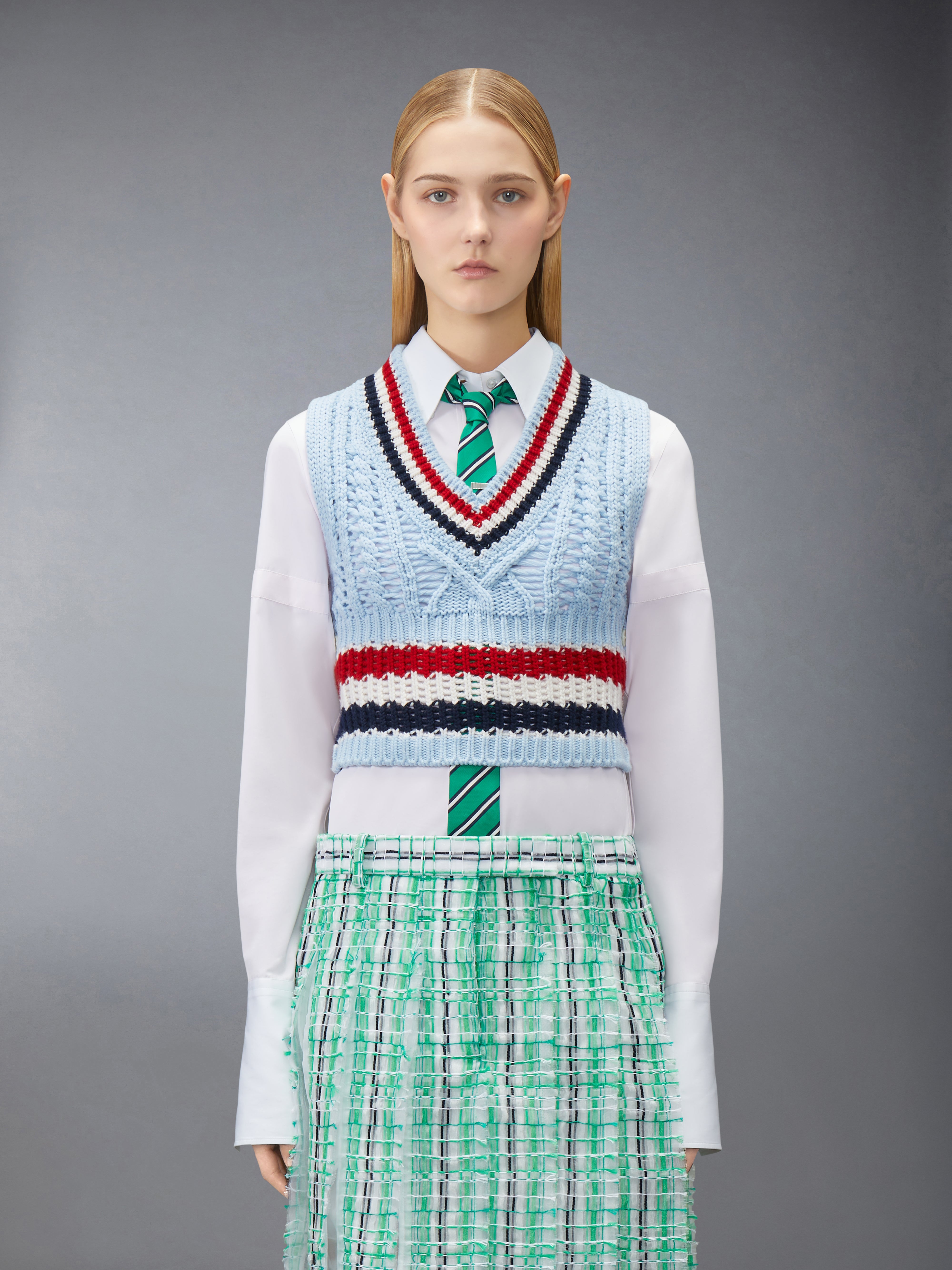 Cashmere Rwb Stripe Chunky Shrunken Vest | Thom Browne