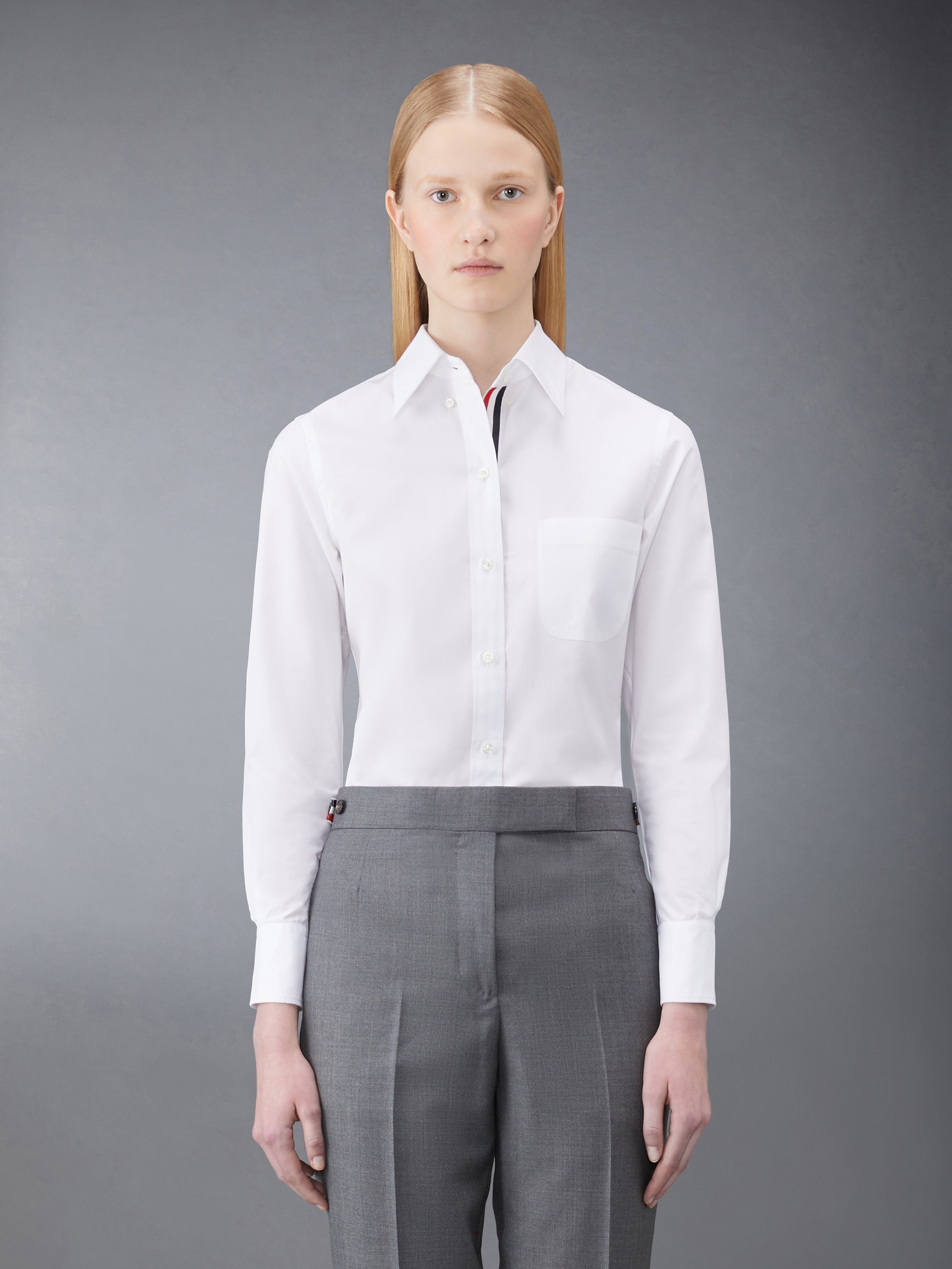 thom browne white dress shirt Linen 4-Bar Shirt