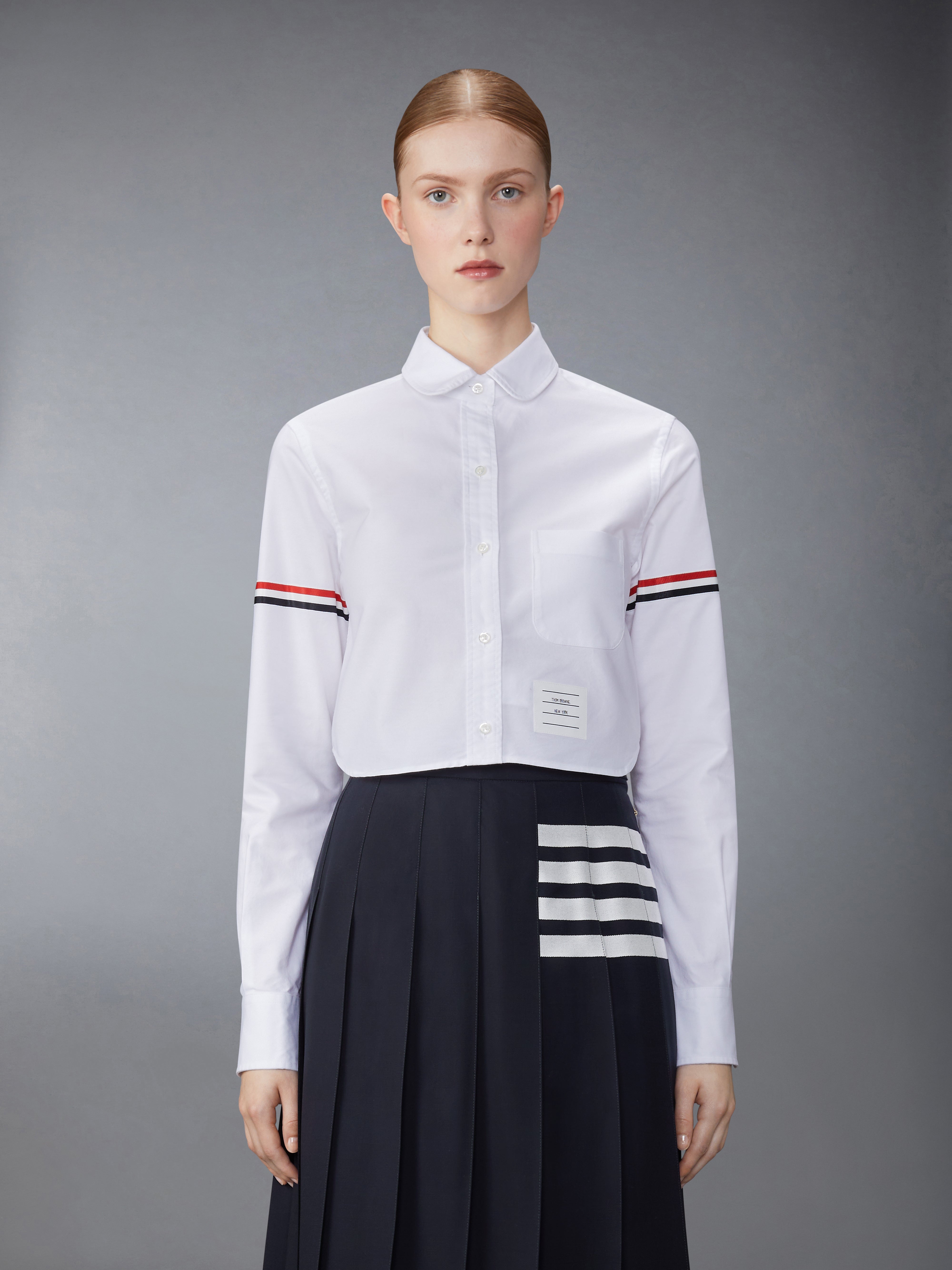 Thom Browne White Armband Cropped Oxford Shirt Thom Browne White Armband Cropped Oxford Shirt
