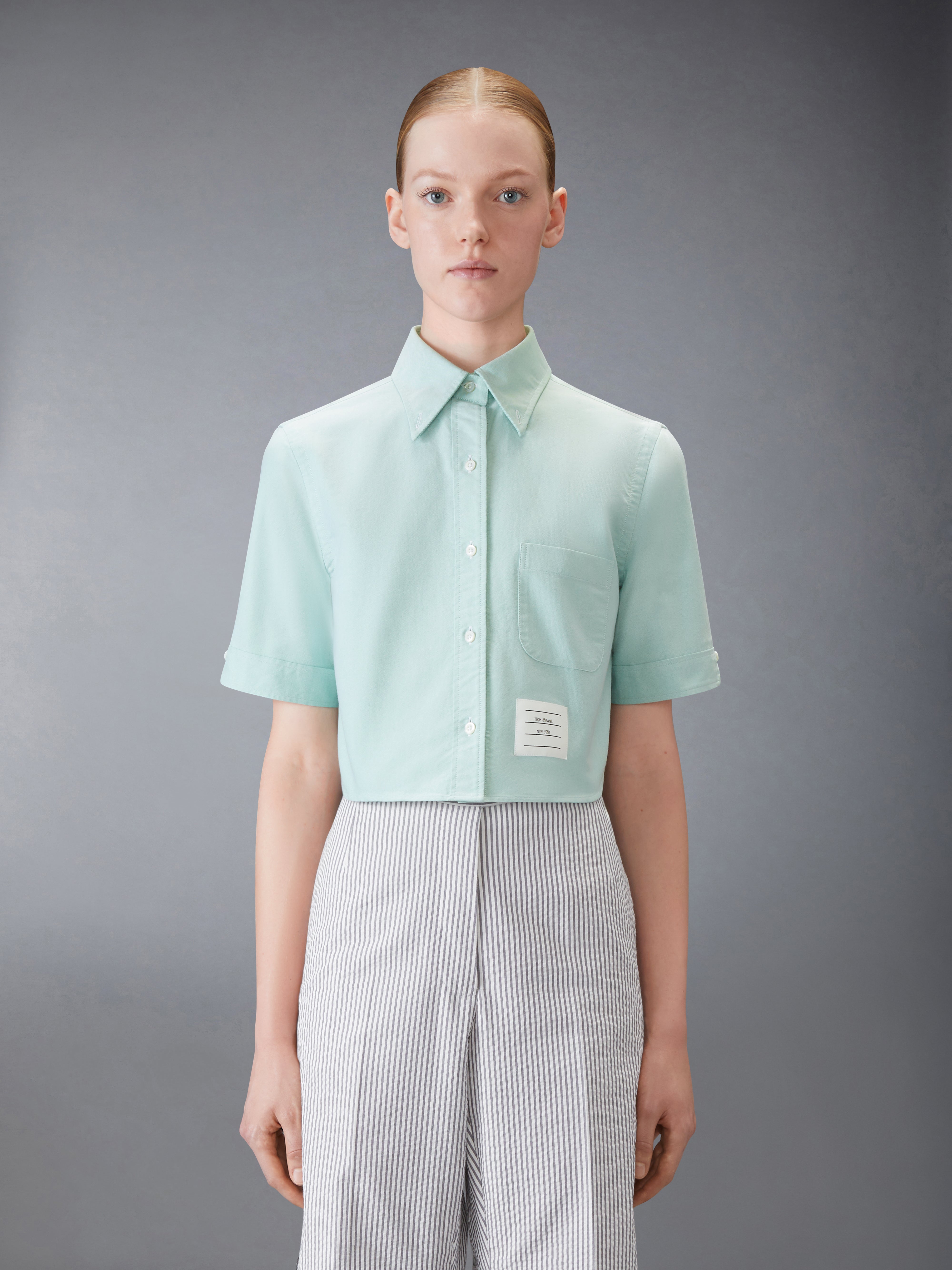 Tシャツ・カットソー THOM BROWNE FW25 Cropped shirt (FLL205A03113 100) FLL205A-03113-100_V1.jpg?v=