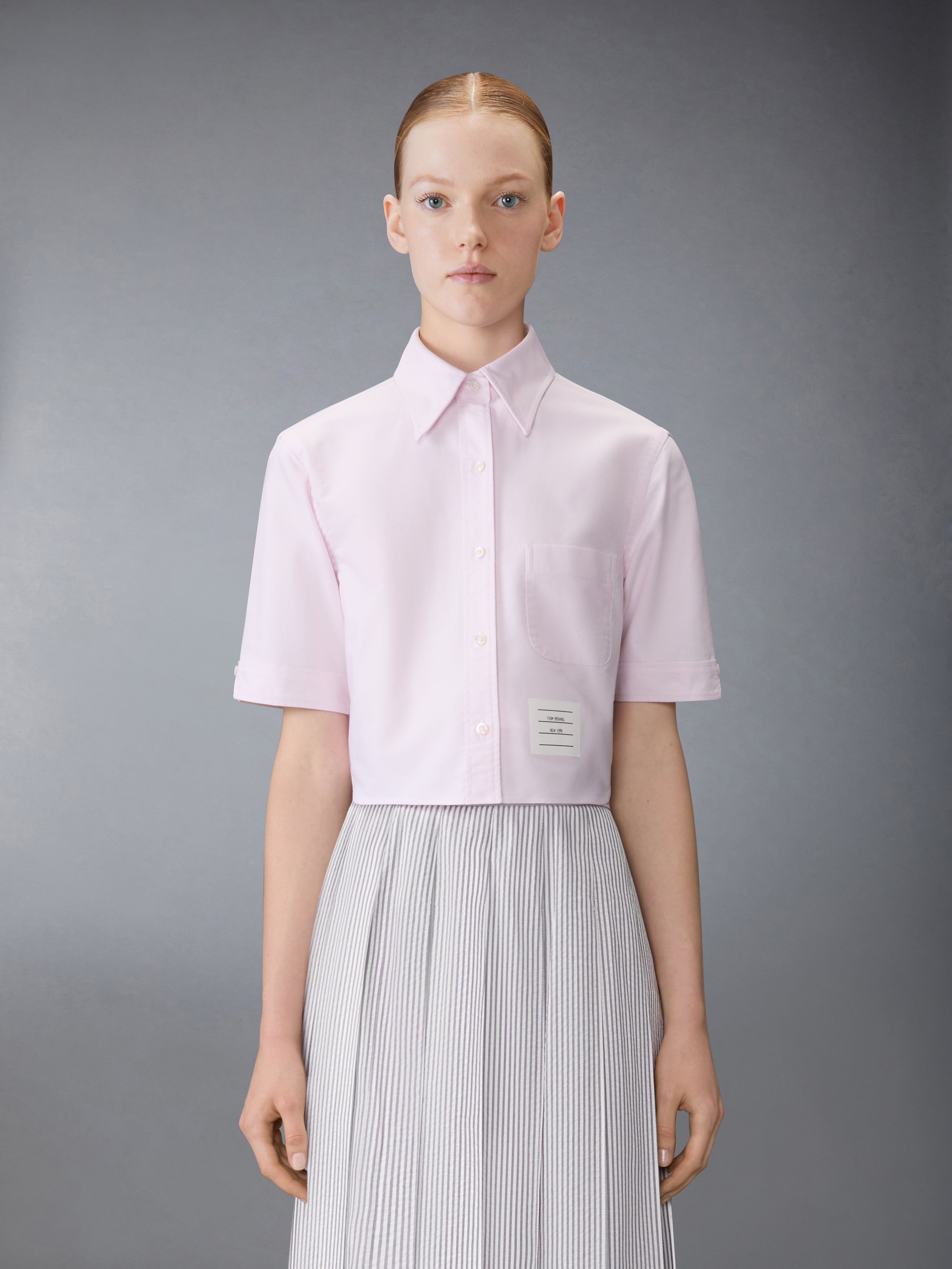 Short Sleeve Cropped Oxford Shirt | Thom Browne