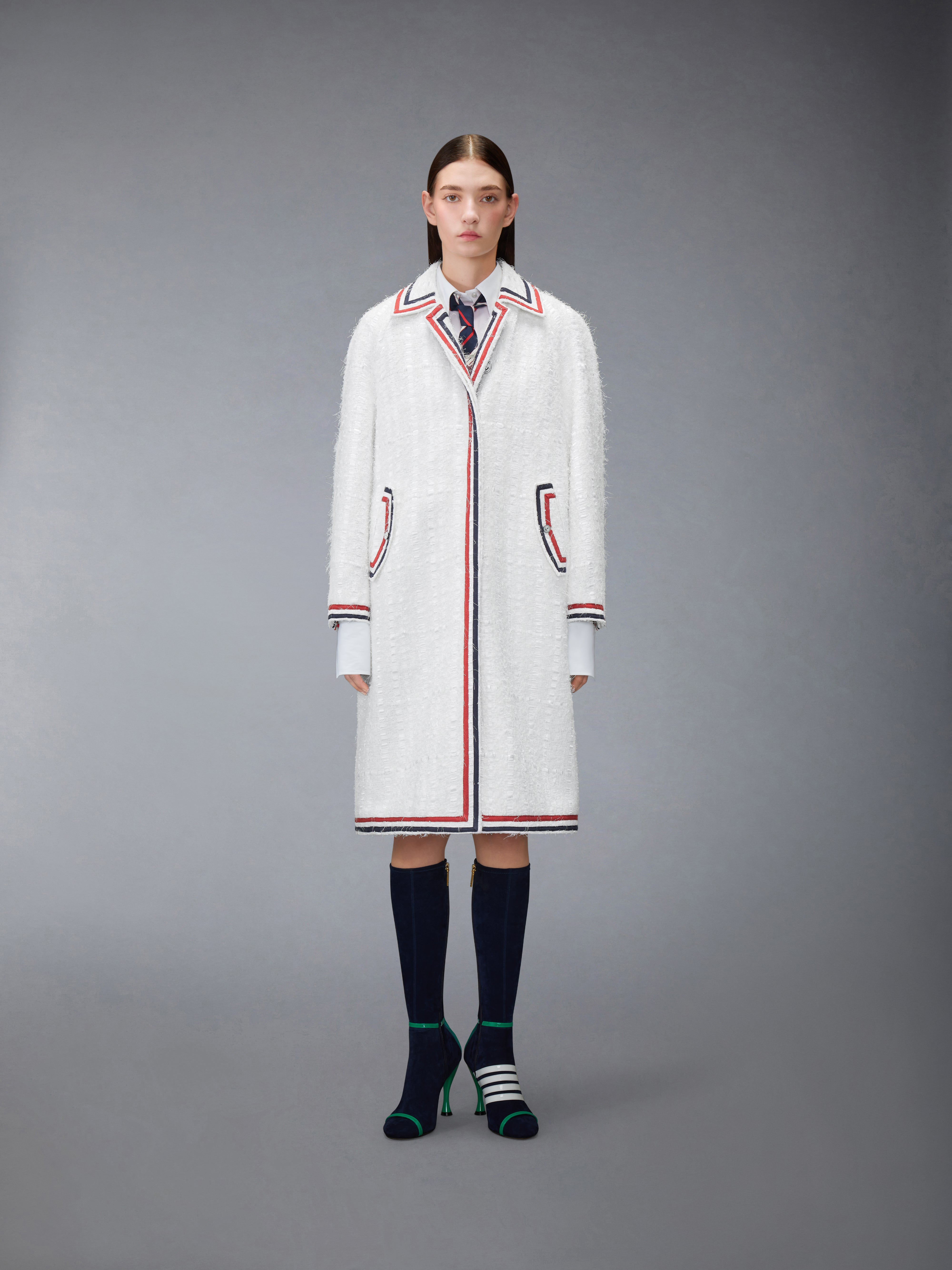 【DAIRIKU】 Rib Collar Tweed Raglan Coat Satin Ribbon Tweed Raglan Coat | Thom Browne