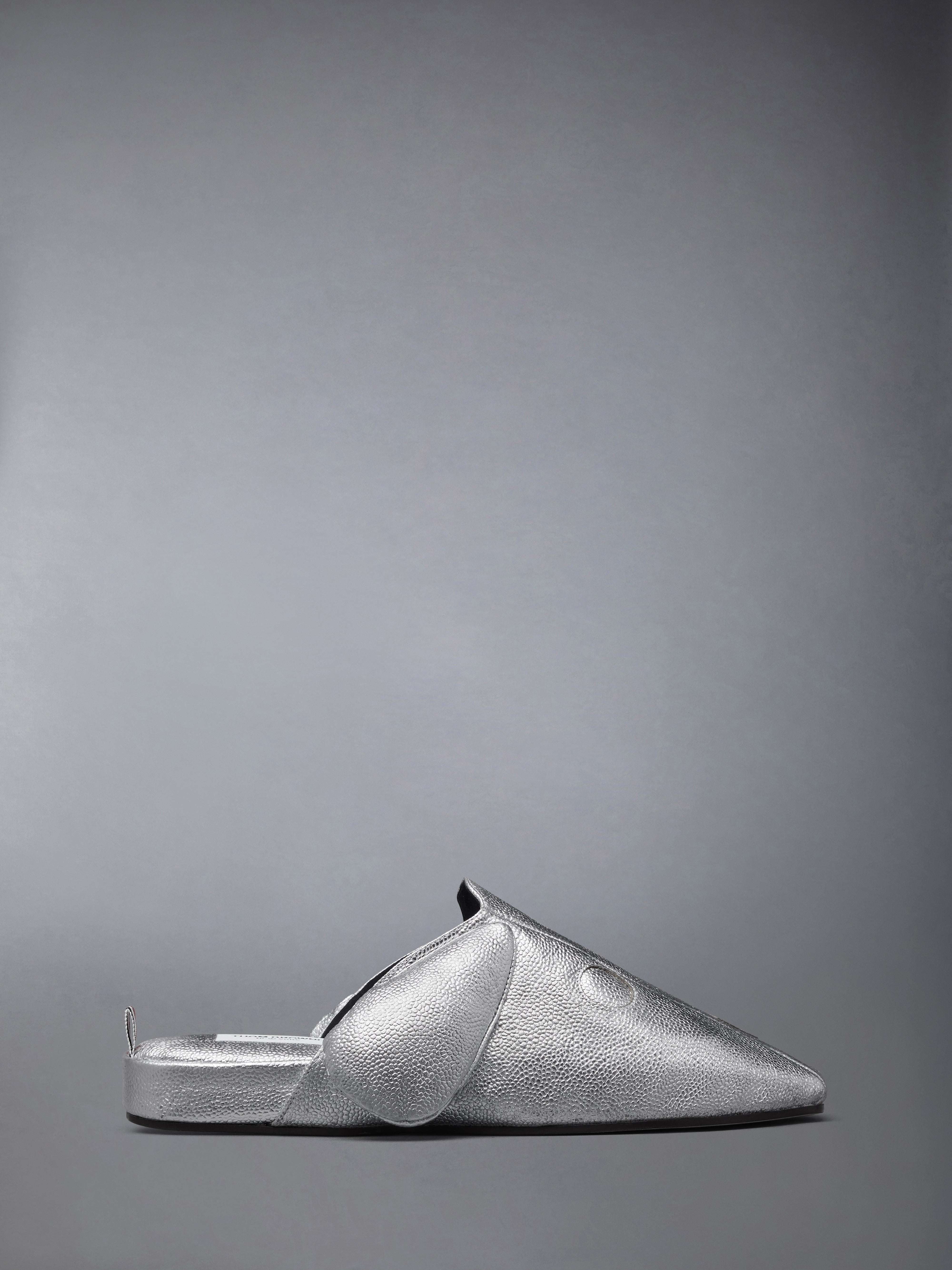 Silver Hector Pebble Grain Slippers | Thom Browne