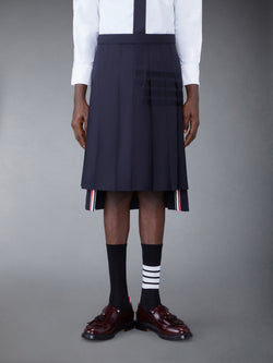 PLAIN WEAVE 4-BAR BACKSTRAP PLEATED SKIRT