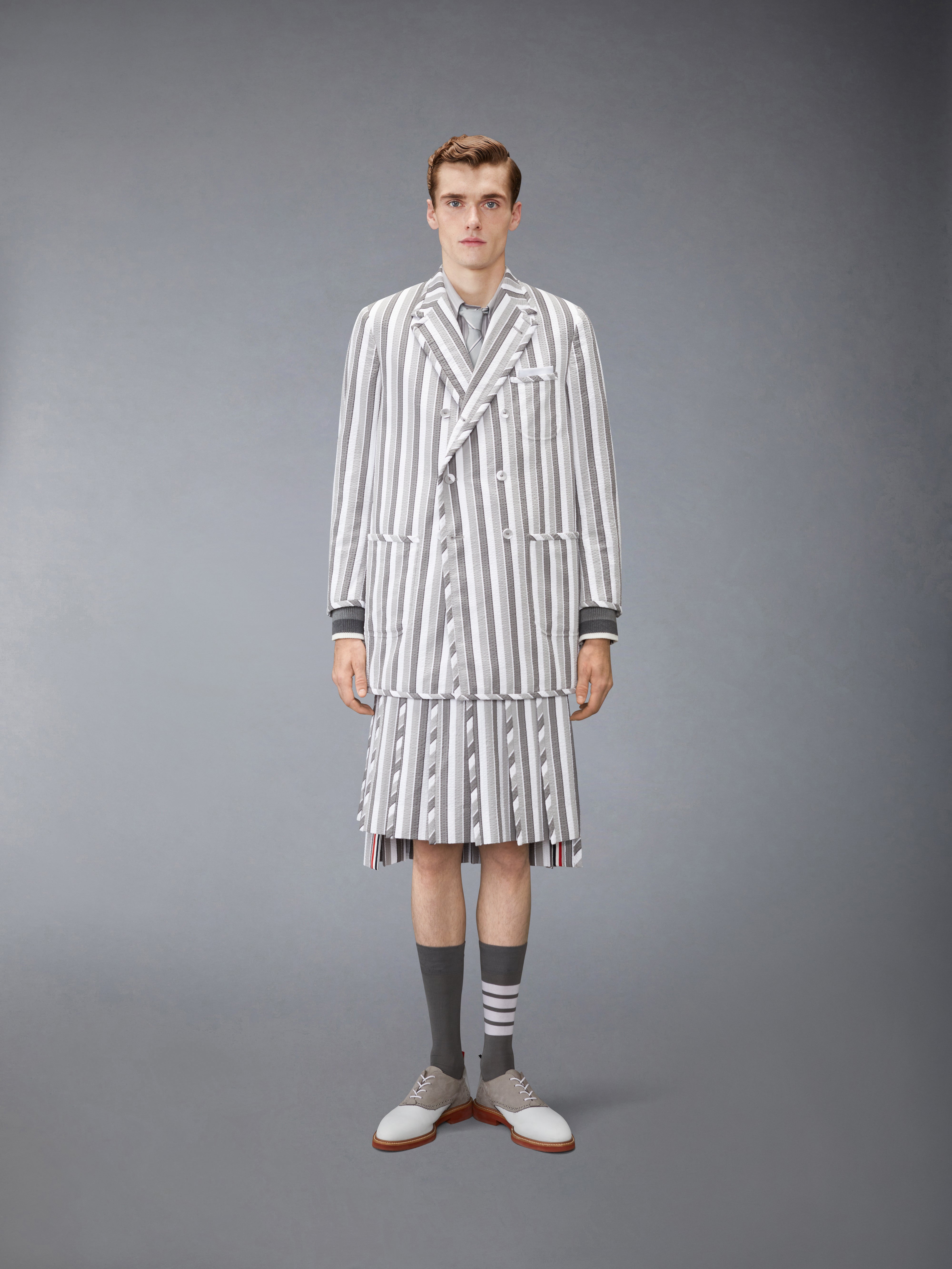 Repp Stripe Seersucker Oversized Sportcoat | Thom Browne