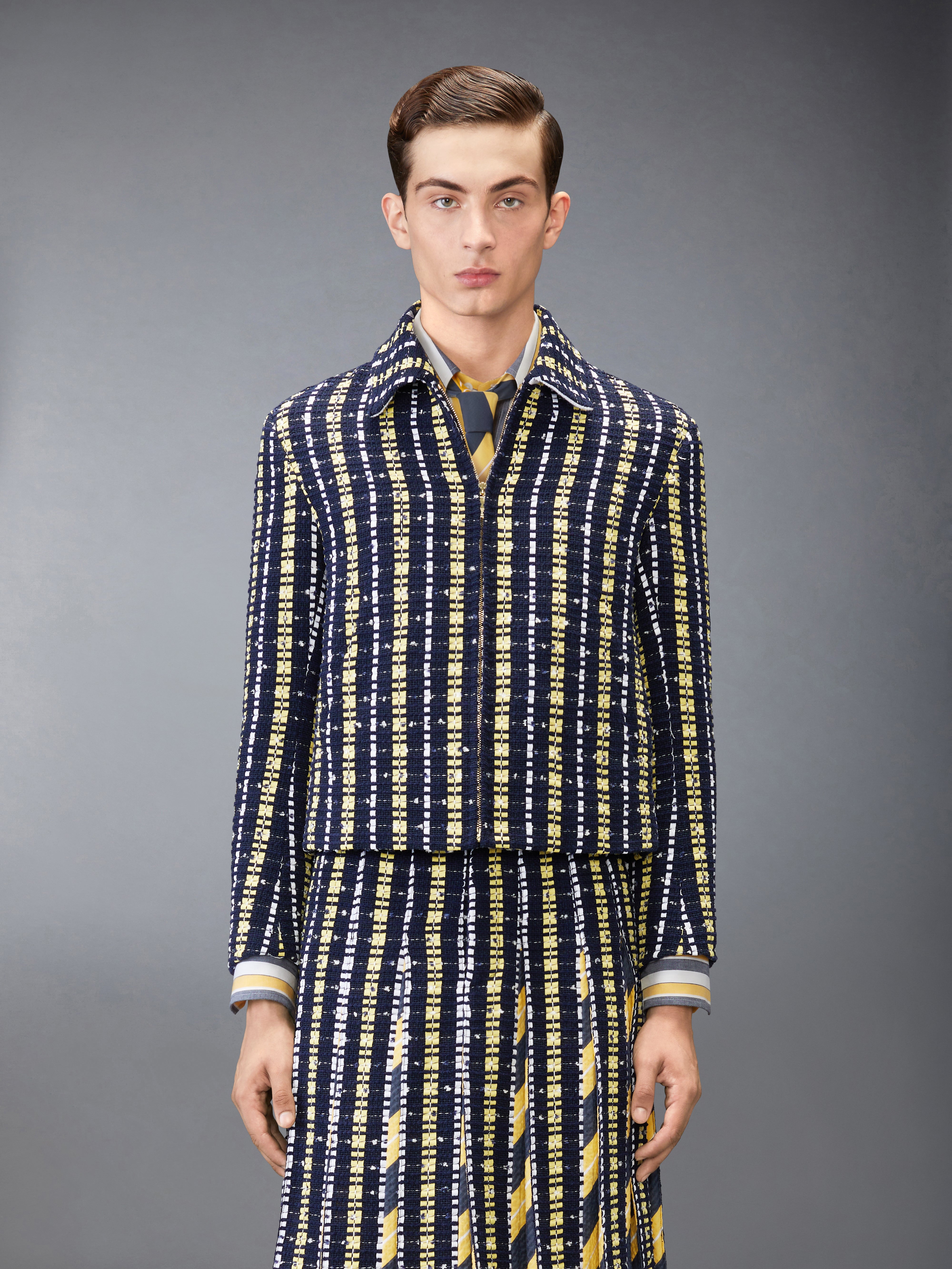 Repp Stripe Grosgrain Tweed Golf Jacket | Thom Browne