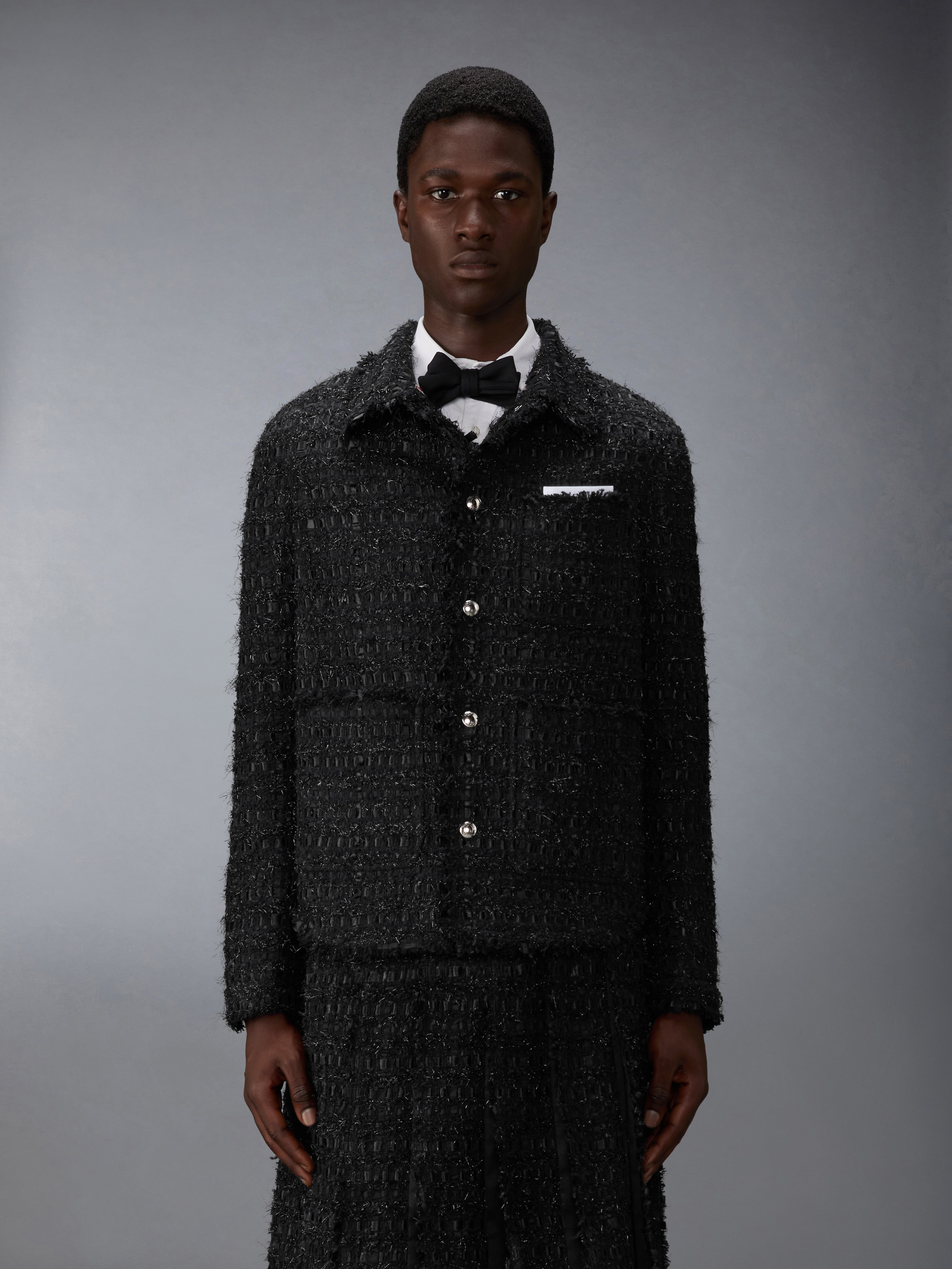 Satin Ribbon Tweed Fray Edge Utility Jacket | Thom Browne