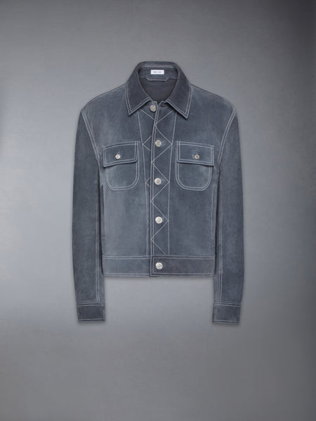 CONTRAST STITCH SUEDE UTILITY JACKET