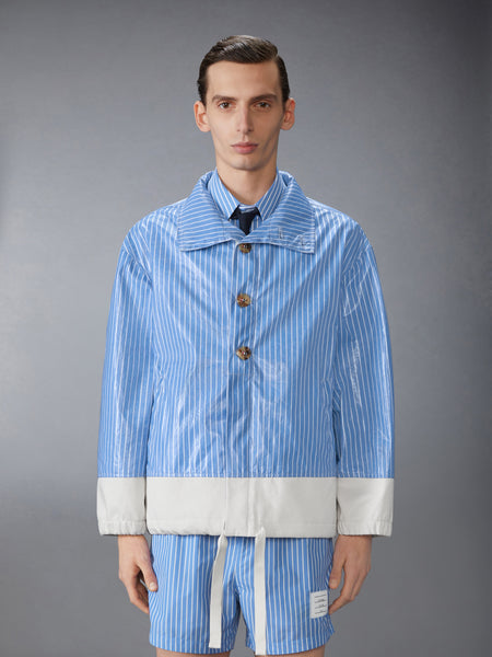 LAMINATED PINSTRIPE POPLIN ANORAK