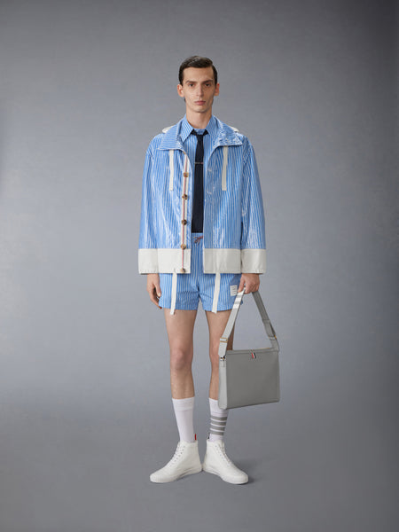 LAMINATED PINSTRIPE POPLIN ANORAK