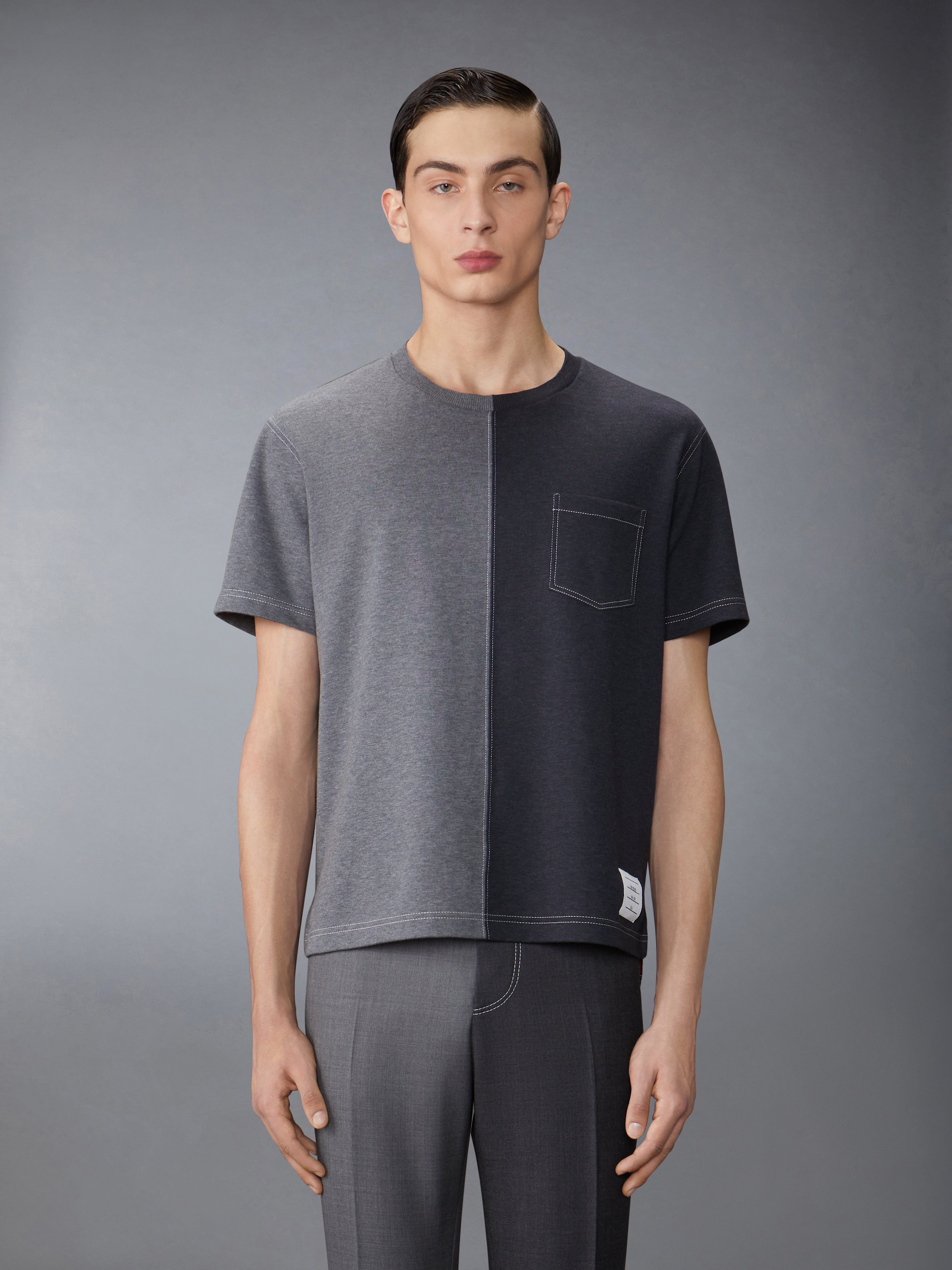 Funmix Cotton Milano Contrast Stitching Pocket Tee | Thom Browne