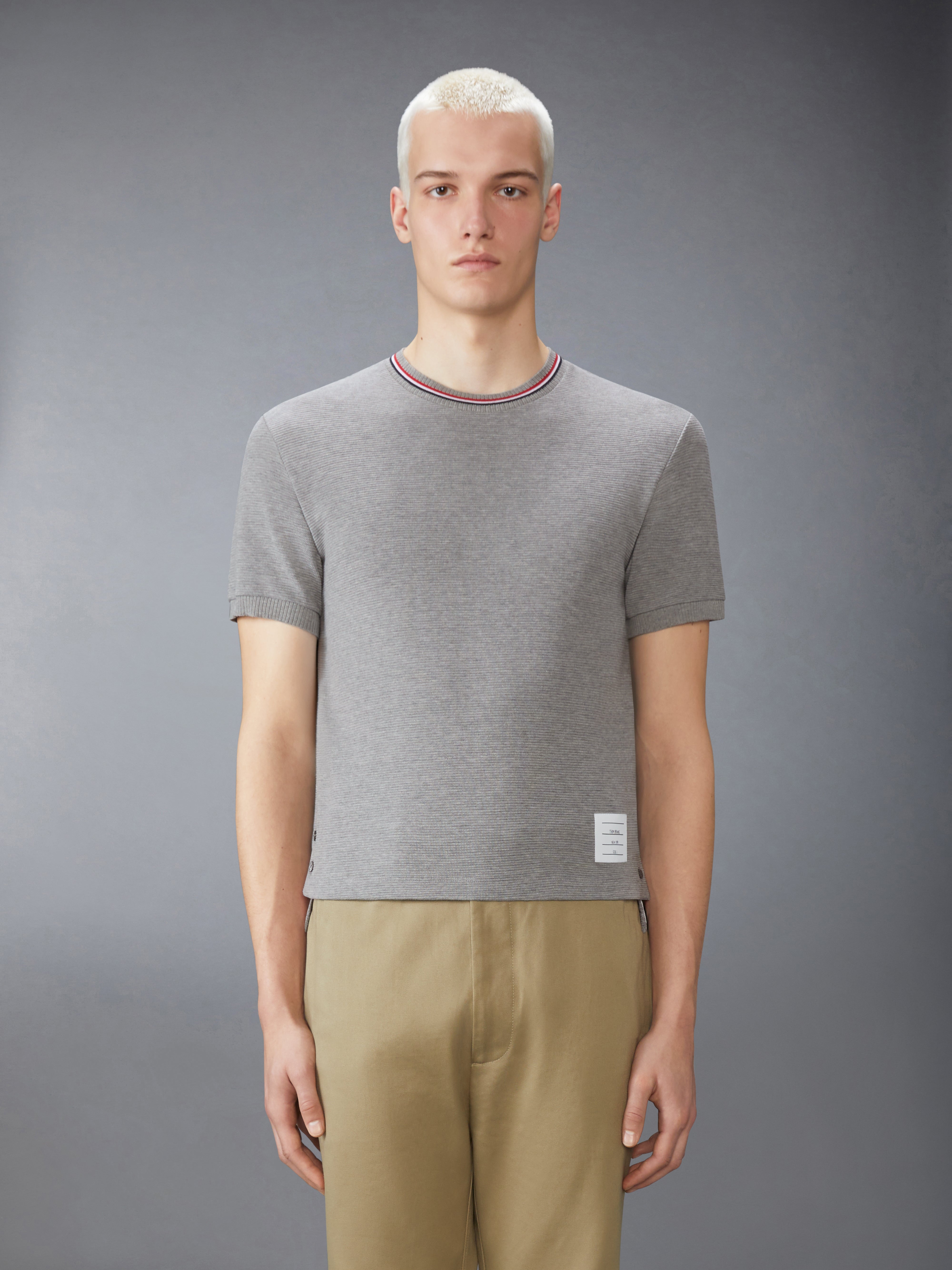 Cotton Waffle Rib Cuff Tee | Thom Browne