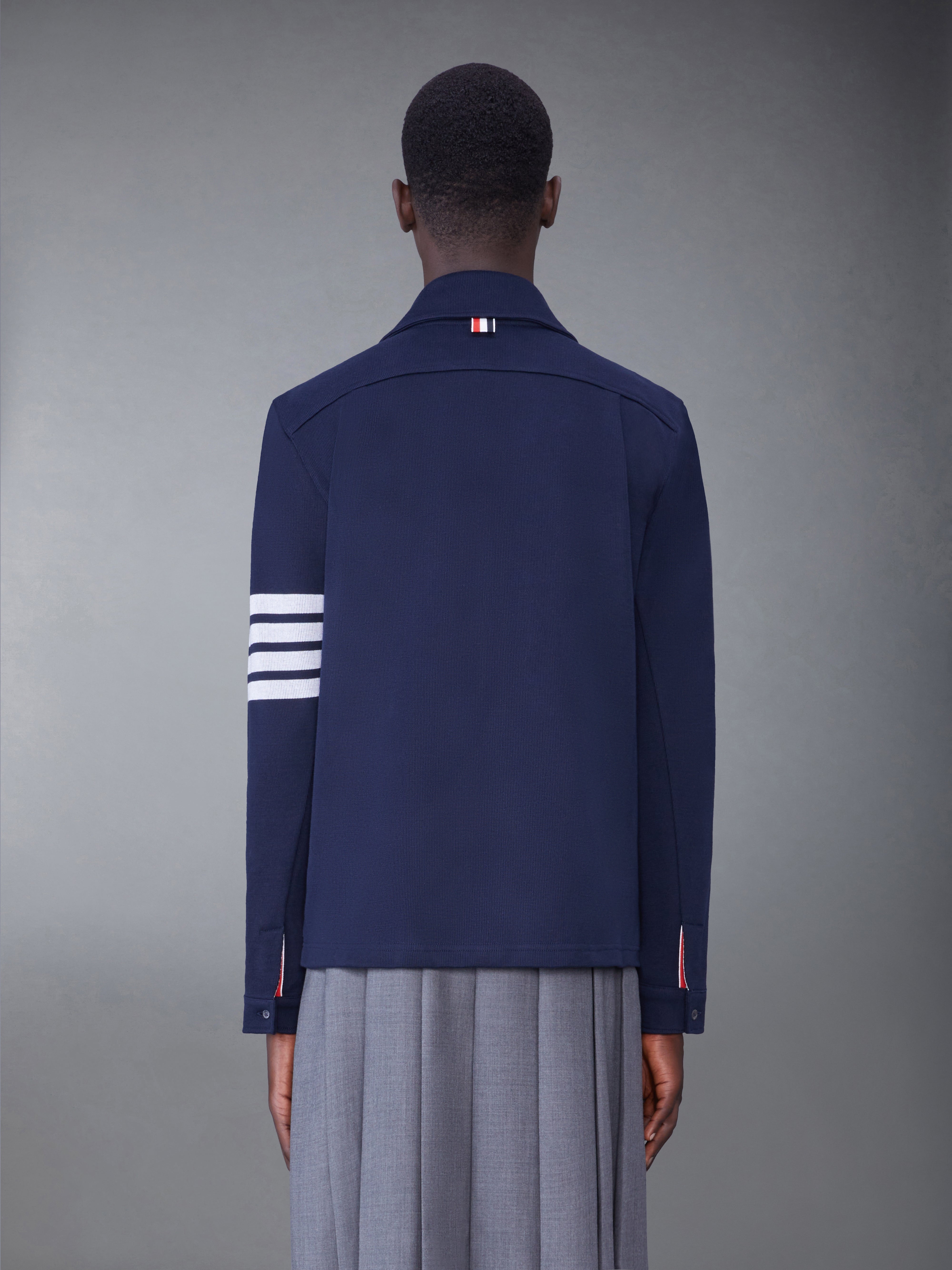 Cotton Double Face Knit 4 Bar Shirt Jacket | Thom Browne Cotton Double Face Knit 4 Bar Shirt Jacket | Thom Browne