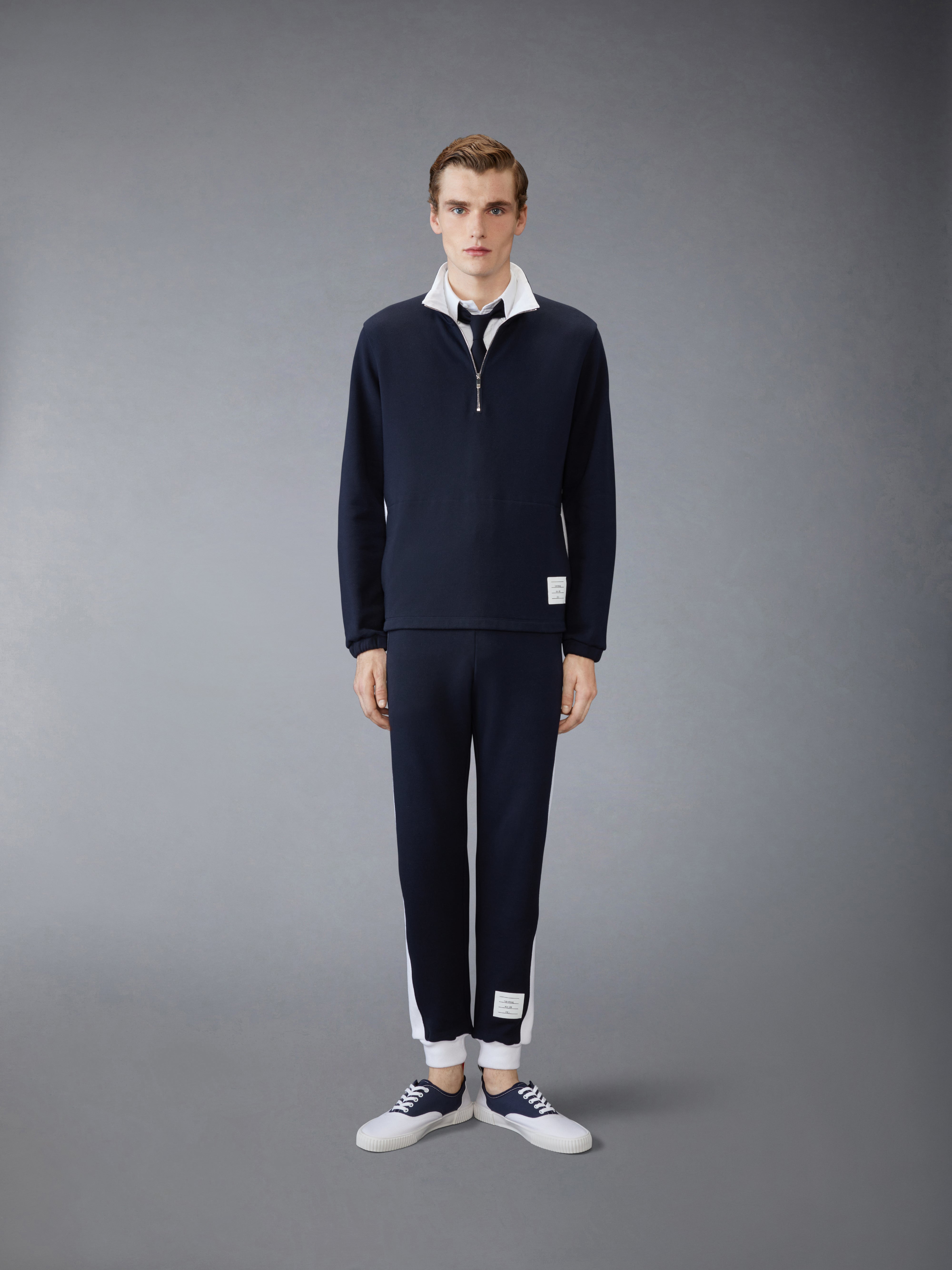 Funnel Neck Half Zip Pullover W/ Engineered 4 Bar In Color