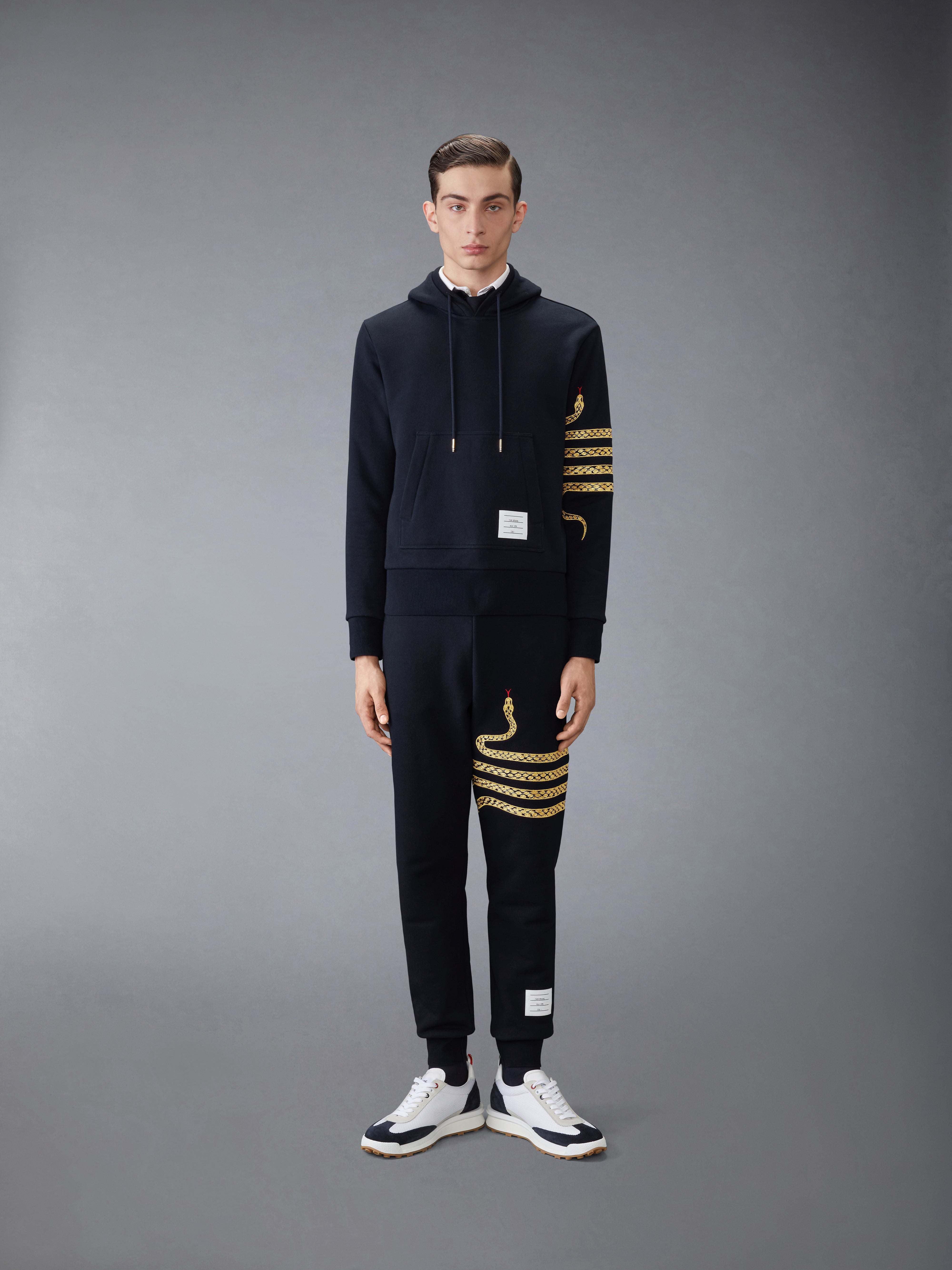 Hoodie Pullover W/ Gold 4 Bar Snake Embroidery In Classic