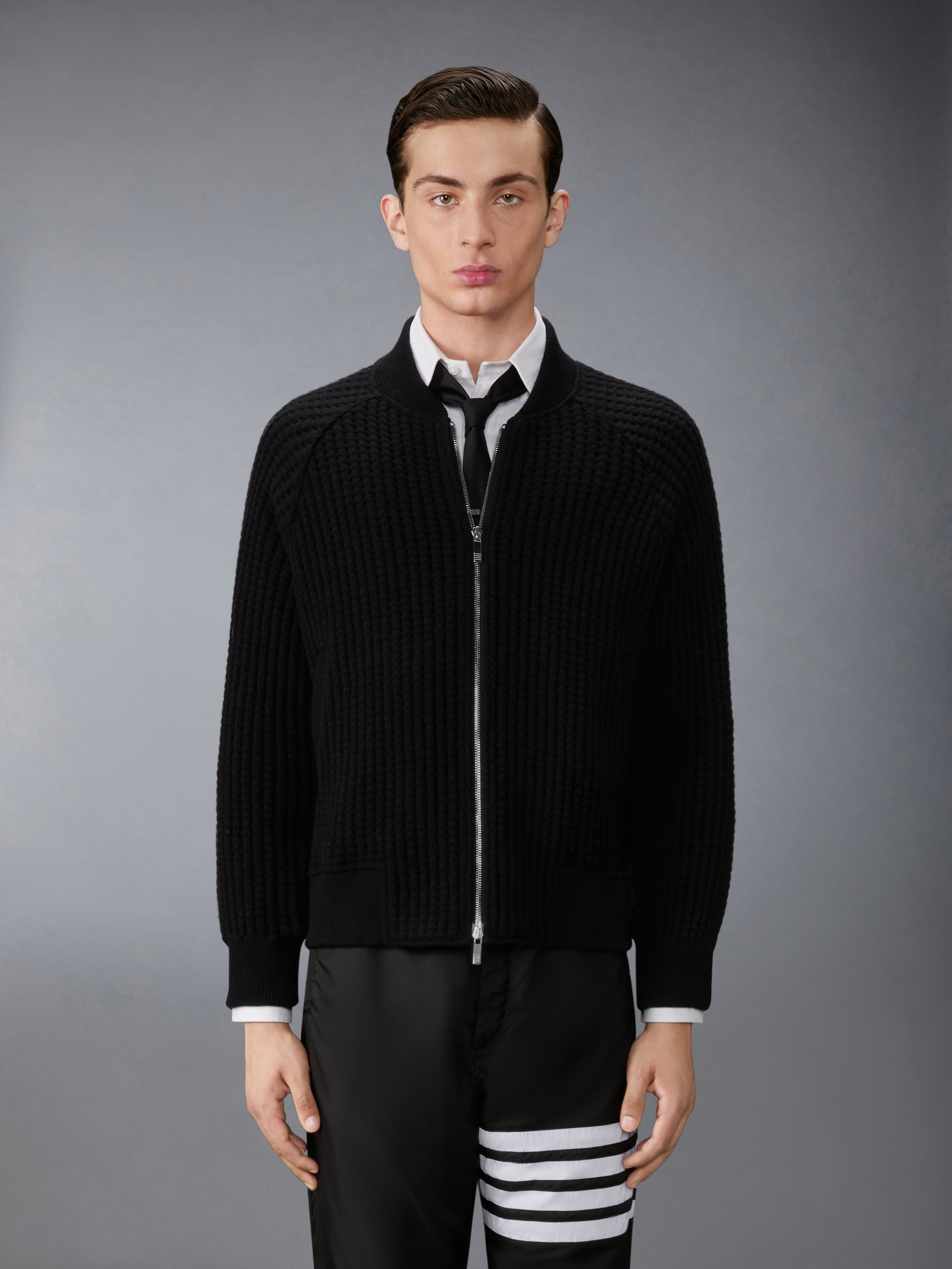 Wool Waffle Raglan 4-Bar Bomber Jacket | Thom Browne