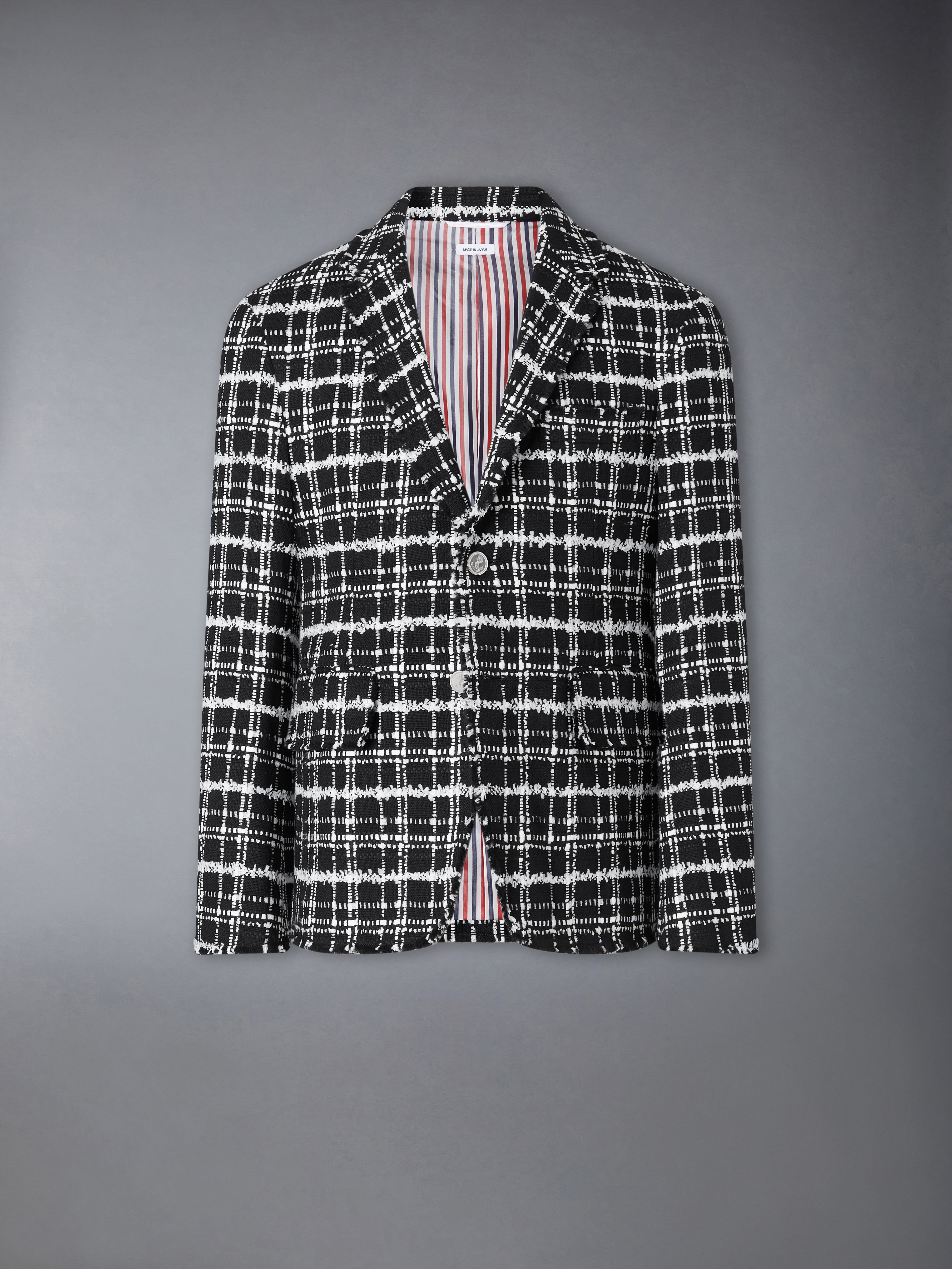 Ribbon Tweed Sportcoat With Fray Edge | Thom Browne