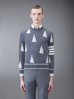 Merino Sailboat 4-bar Crew Neck Pullover