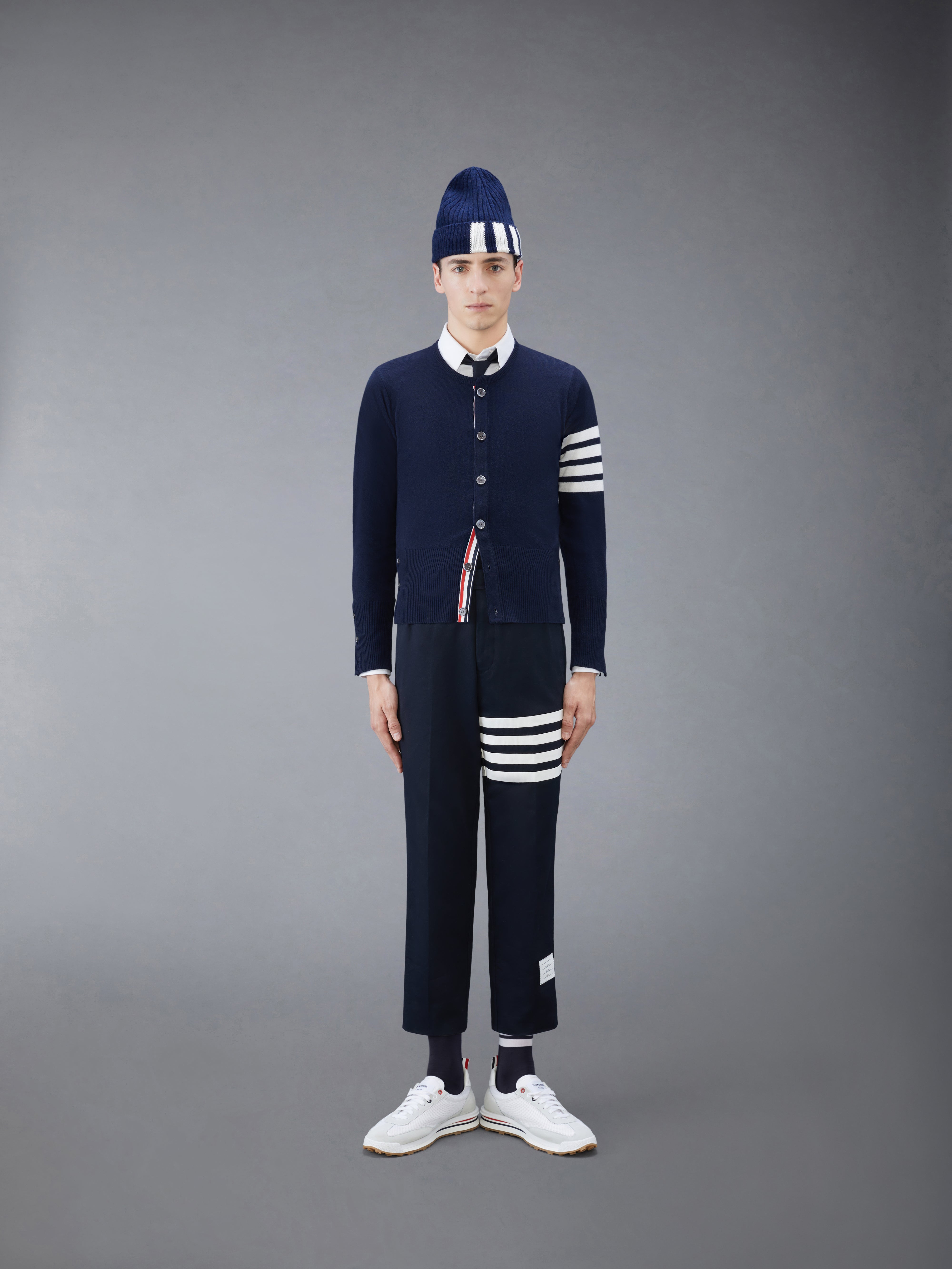 Cashmere 4 Bar Crew Neck Cardigan | Thom Browne