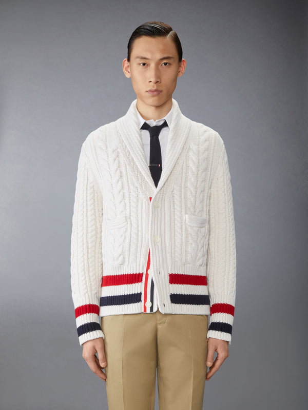 ARAN CABLE CASHMERE RWB STRIPE CARDIGAN - image 1