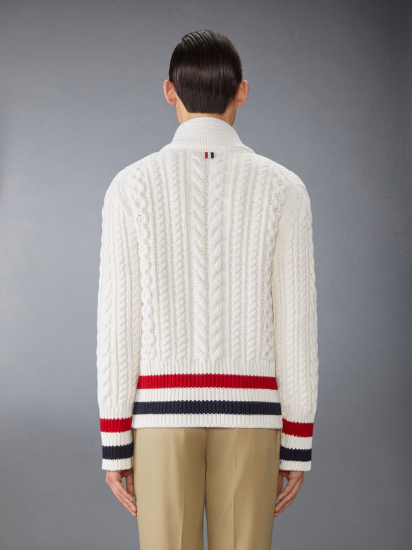 ARAN CABLE CASHMERE RWB STRIPE CARDIGAN - image 3