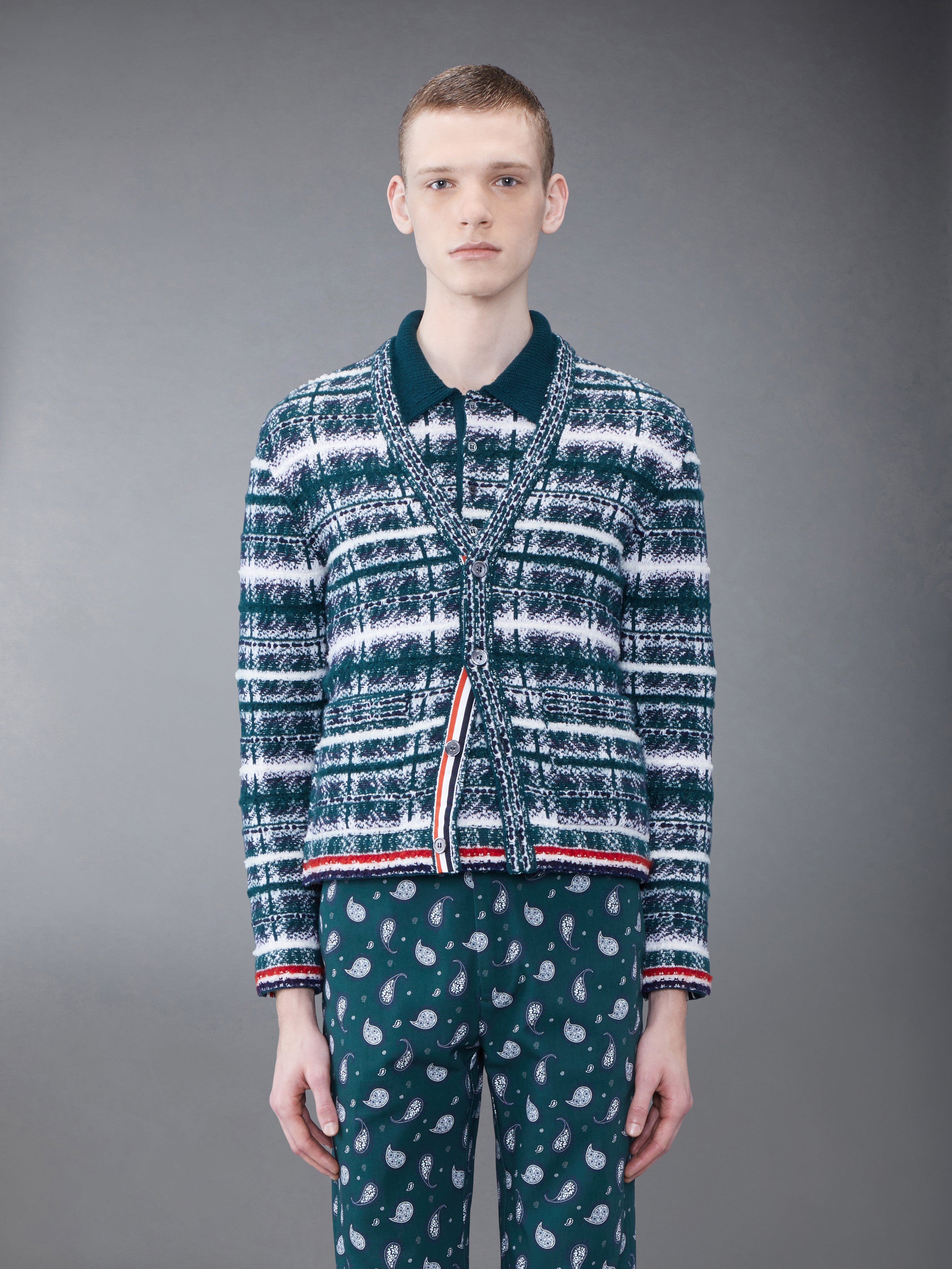 【関税込み】Thom Browne ブルー クルーネック カーディガン スタンドヘンリーネック ニットカーディガン レディース(M