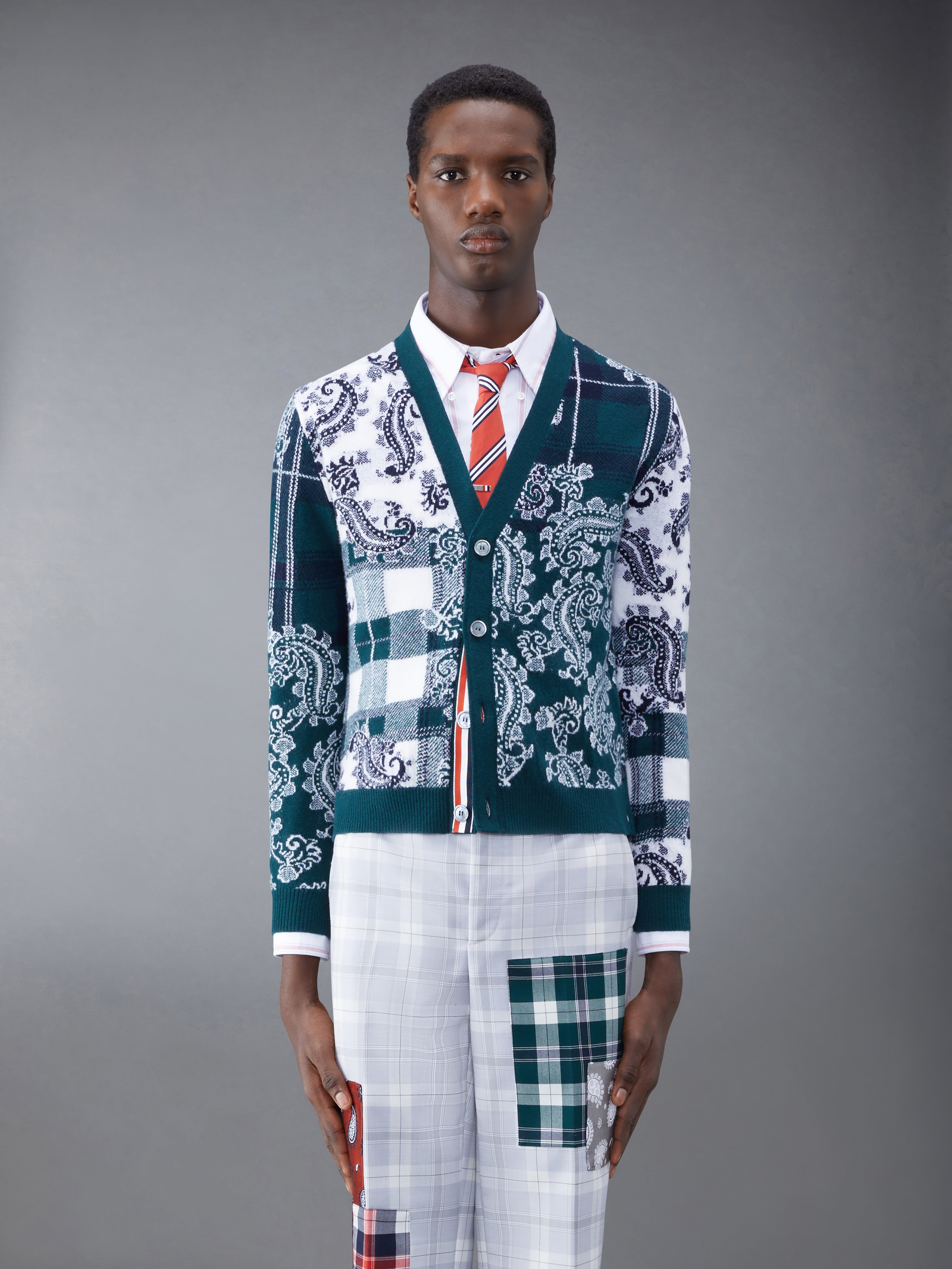 Fun-Mix Tartan Merino V-Neck Cardigan | Thom Browne