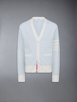 TEXTURED STRIPED STITCH 4-BAR RELAXED FIT V NECK CARDIGAN