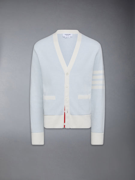 TEXTURED STRIPED STITCH 4-BAR RELAXED FIT V NECK CARDIGAN