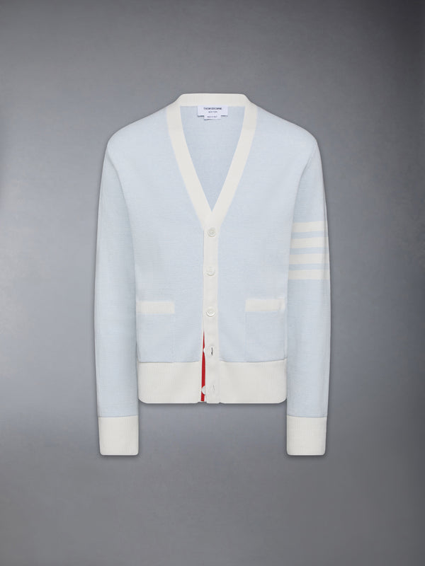 TEXTURED STRIPED STITCH 4-BAR RELAXED FIT V NECK CARDIGAN - featured image