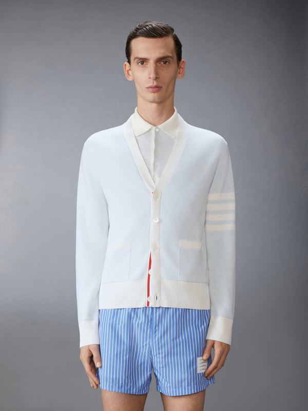 TEXTURED STRIPED STITCH 4-BAR RELAXED FIT V NECK CARDIGAN - image 1
