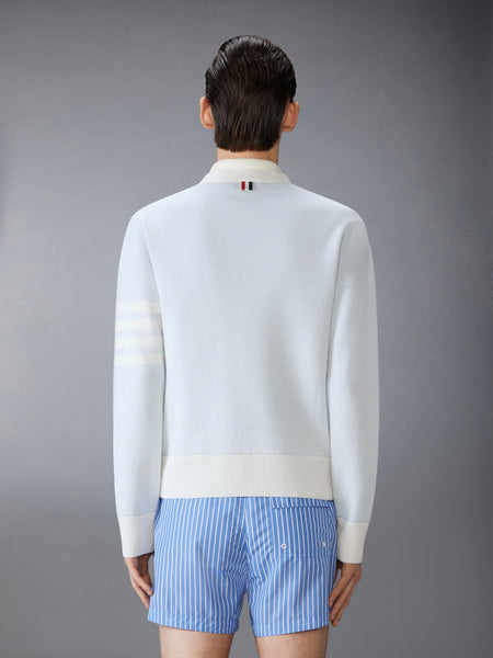 TEXTURED STRIPED STITCH 4-BAR RELAXED FIT V NECK CARDIGAN