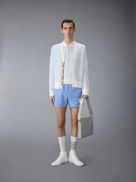 TEXTURED STRIPED STITCH 4-BAR RELAXED FIT V NECK CARDIGAN