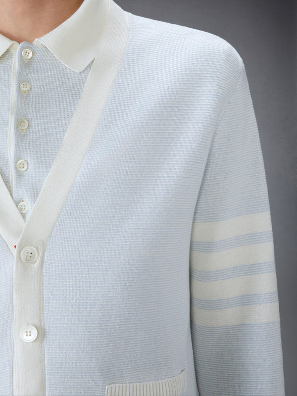 TEXTURED STRIPED STITCH 4-BAR RELAXED FIT V NECK CARDIGAN - image 5