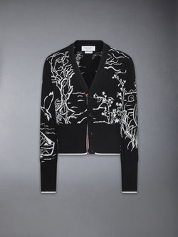 SCENIC JERSEY INTARSIA CASHMERE V NECK CARDIGAN