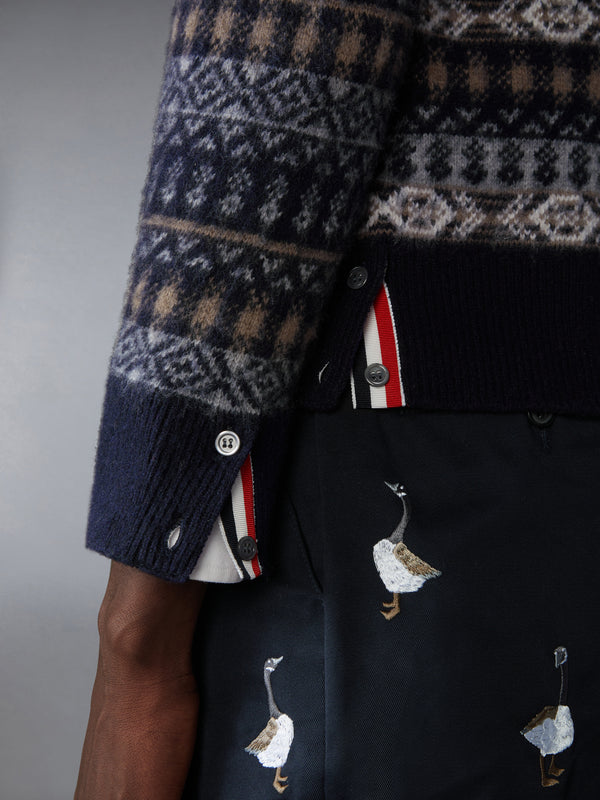 BRUSHED SHETLAND AND MERINO WOOL FUNMIX FAIR AILE JACQUARD V NECK CARDIGAN - image 4