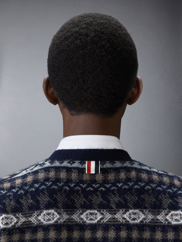 BRUSHED SHETLAND AND MERINO WOOL FUNMIX FAIR AILE JACQUARD V NECK CARDIGAN - image 5