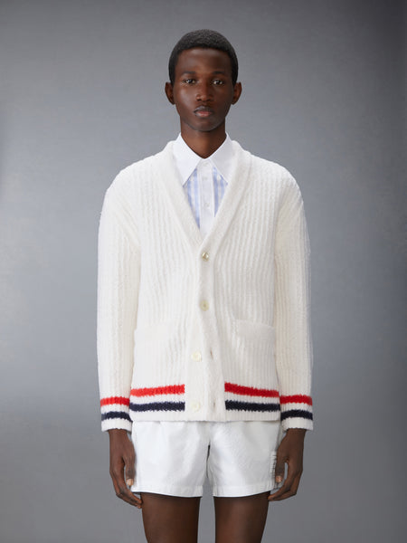 MERINO WOOL CHUNKY STITCH V NECK CARDIGAN