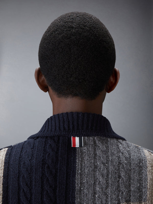 DONEGAL PATCHWORK INTARSIA MOCK NECK CARDIGAN - image 4