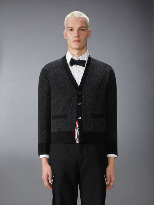 MERINO WOOL INTARSIA V NECK CARDIGAN - image 1