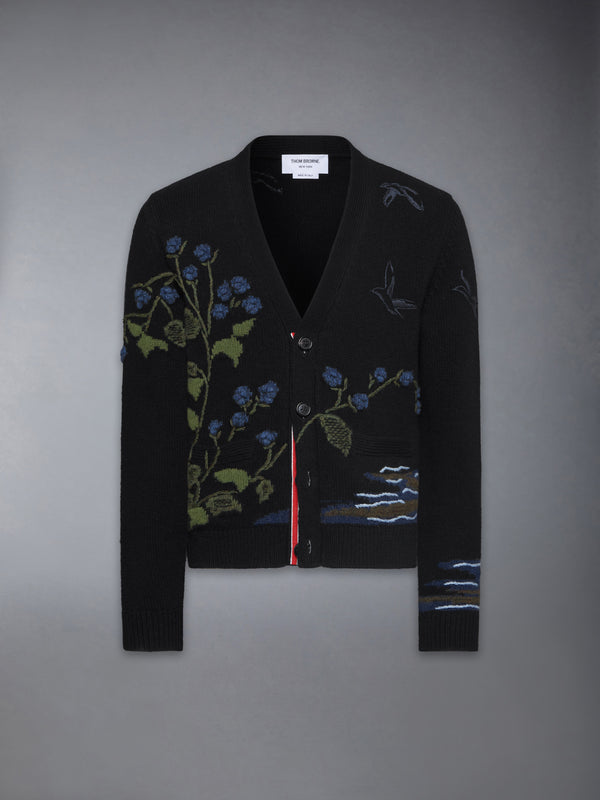SCENIC INTARSIA FINE MERINO WOOL V NECK CARDIGAN - featured image