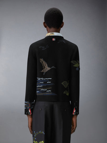 SCENIC INTARSIA FINE MERINO WOOL V NECK CARDIGAN