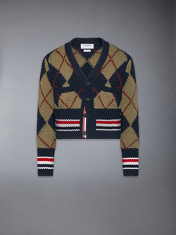 MERINO WOOL ARGYLE INTARSIA V NECK CARDIGAN