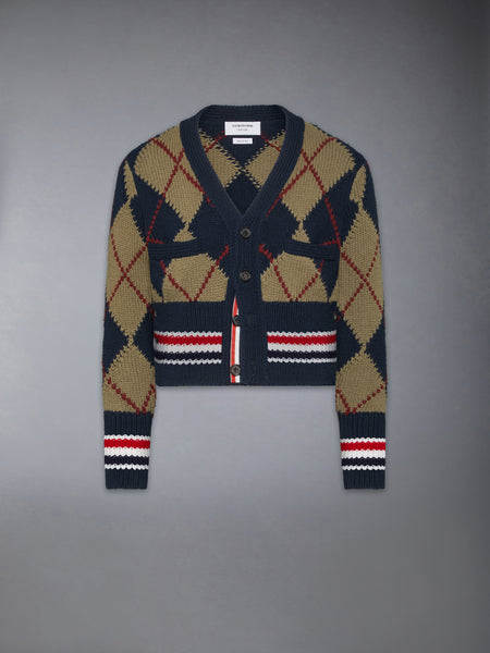 メリノウールアーガイルインターシャ Vネック カーディガン