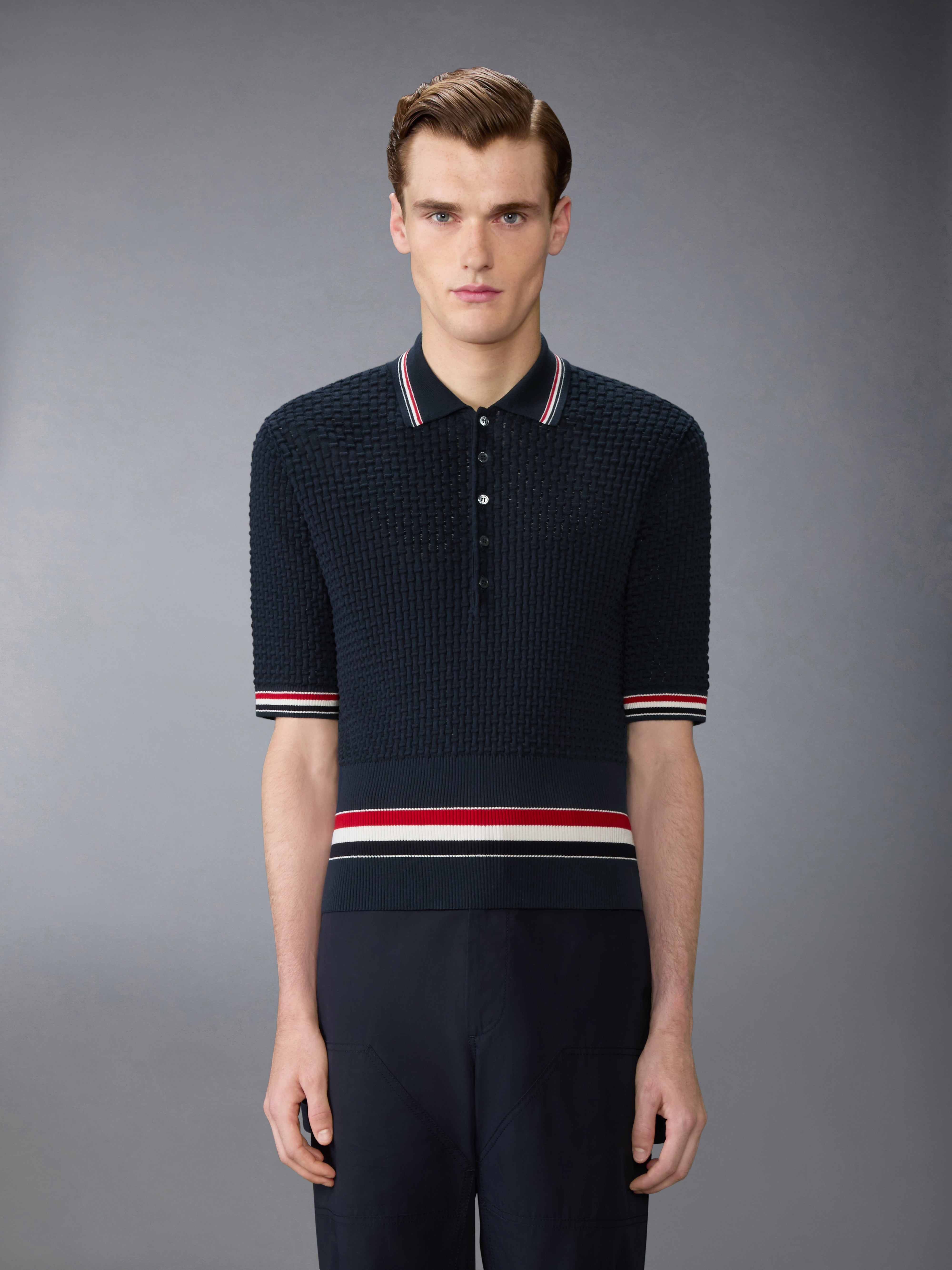 Float Ripple Stitch Rwb Stripe Polo | Thom Browne